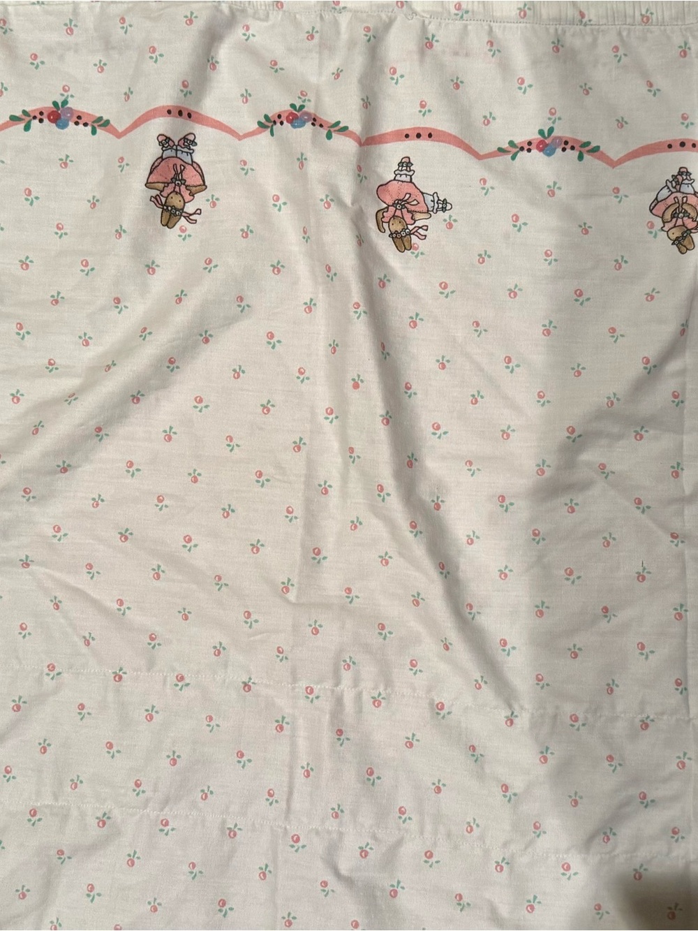 Vintage Floral Dot Cotton Valance Panel in Pink and Cream, handmade